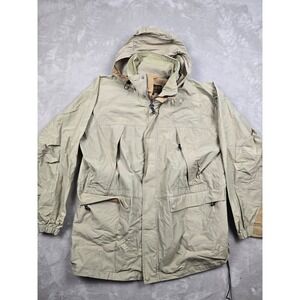 Timberland Weathergear Hooded Rain Jacket Mens XL Tan Full Zip Cargo Pockets